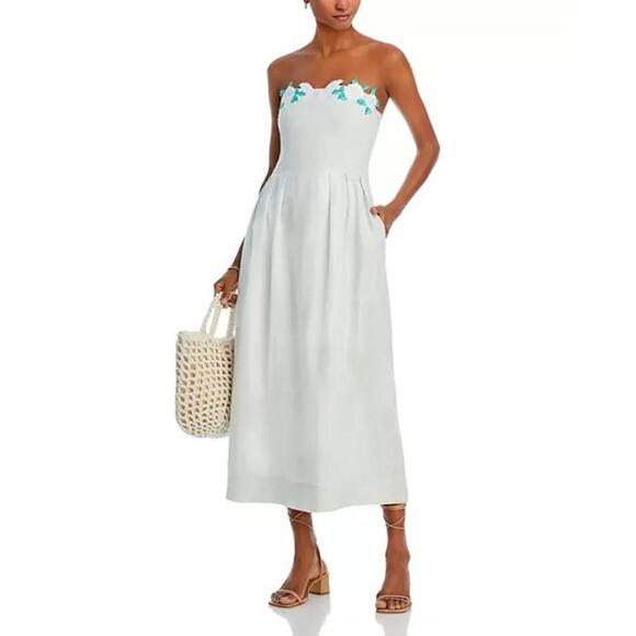 399$ Fanm Mon Lorr Strapless Floral Embroidered Midi Dress Size M Mint Green - Picture 1 of 2